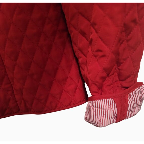 Red Quilted Button-Down Jacket With Striped Lining Size 14 By Briggs New York - Picture 5 of 6